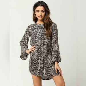 Amuse Society Barcelona Long‎ Sleeve Paisley Mini Kimono Bell Sleeve Dress Black